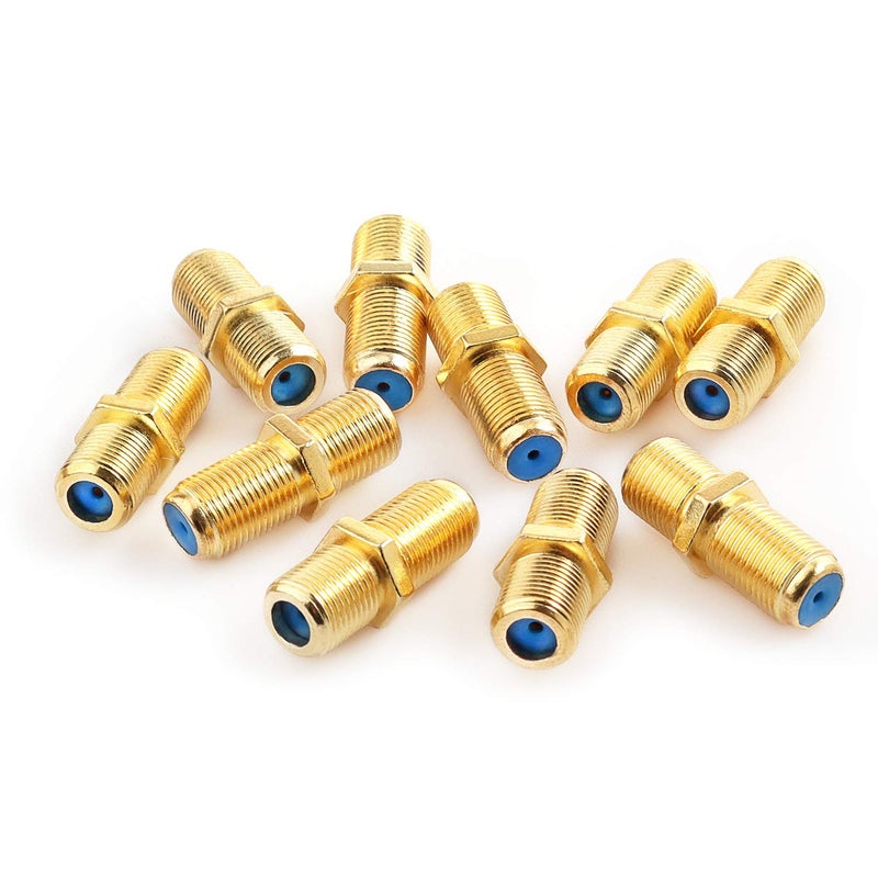 Pasow F81 Barrel Connectors High Frequency 3GHz Female to Female F-Type Adapter Couplers (10 pcs, Gold) - Image 1